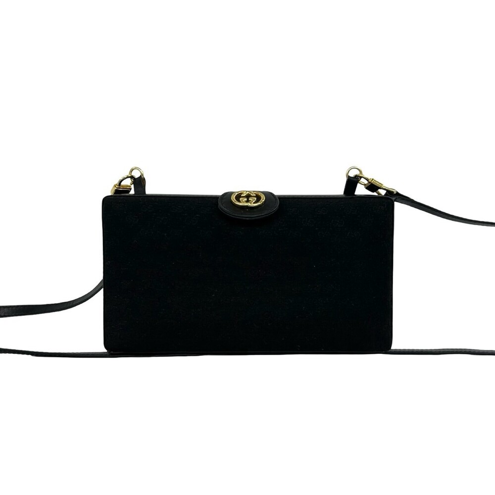 GUCCI Old Gucci Micro GG Interlocking G Hardware Canvas Leather Shoulder Bag ...